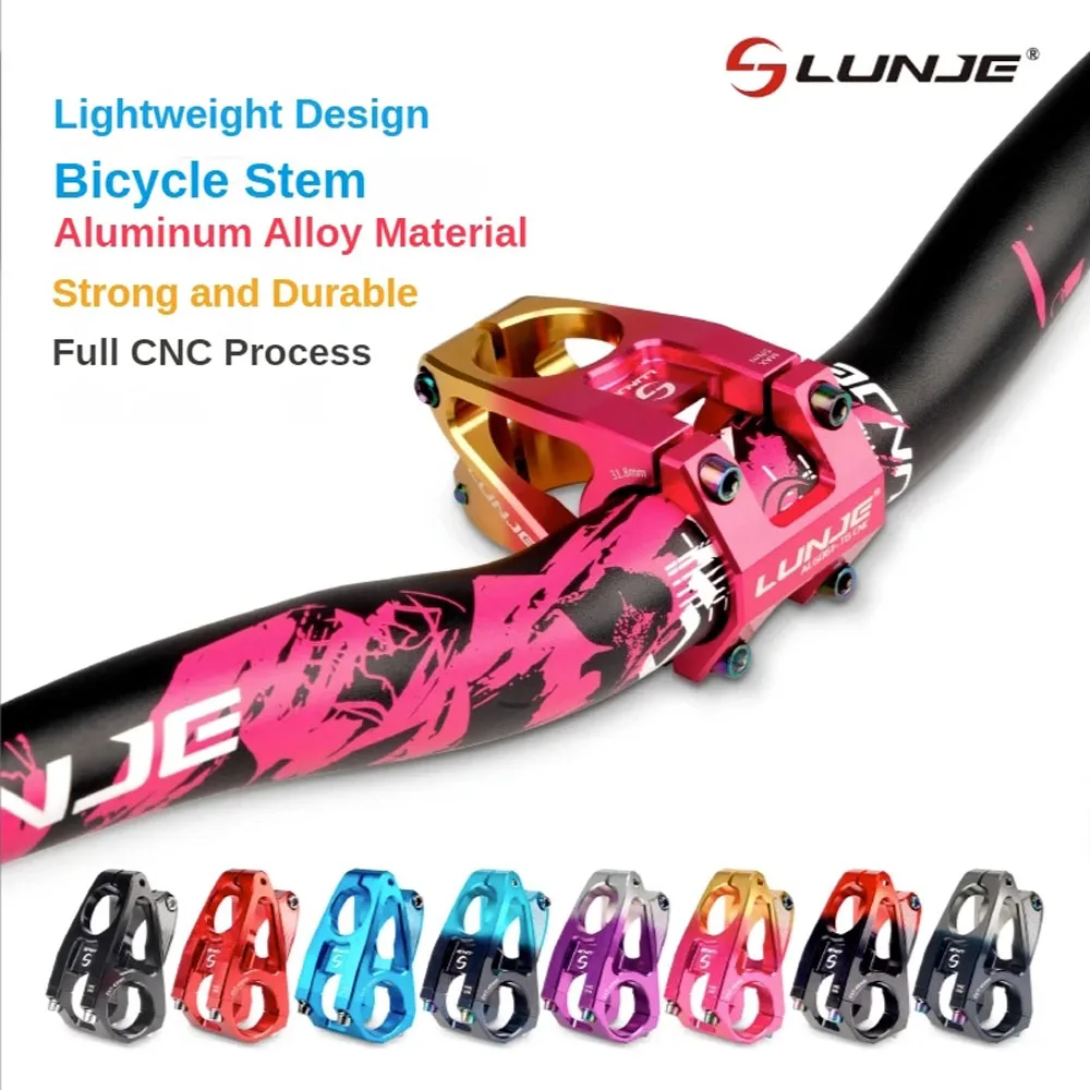 LUNJE CNC Bicycle Handlebar Stem Mtb Power Short 35mm 43mm 45mm Mountain Bike Bridge 31.8 Pipe Cycling Stem Riser Table