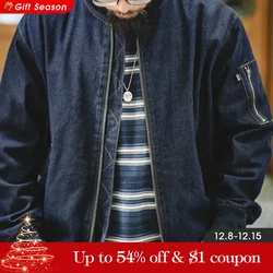 Maden Men Vintage Baseball Collar Bomber Jackets Denim MA-1 Flight Jacket 8.9OZ Casual Windbreaker Coats Men's Clothing