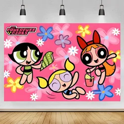 Powerpuff Meisje Achtergrond Banner Vinyl Foto Achtergrond Voor Prinses Meisjes Verjaardagsfeestje Decor Taart Tafel Banner