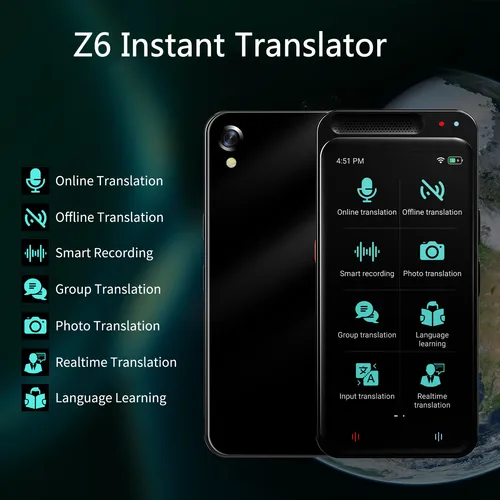 Imagen 2 del producto Traductor de voz portátil Z6, traducción en tiempo Real en 139 idiomas, traductor instantáneo inteligente de 4,1 pulgadas con conversión de tasa de intercambio