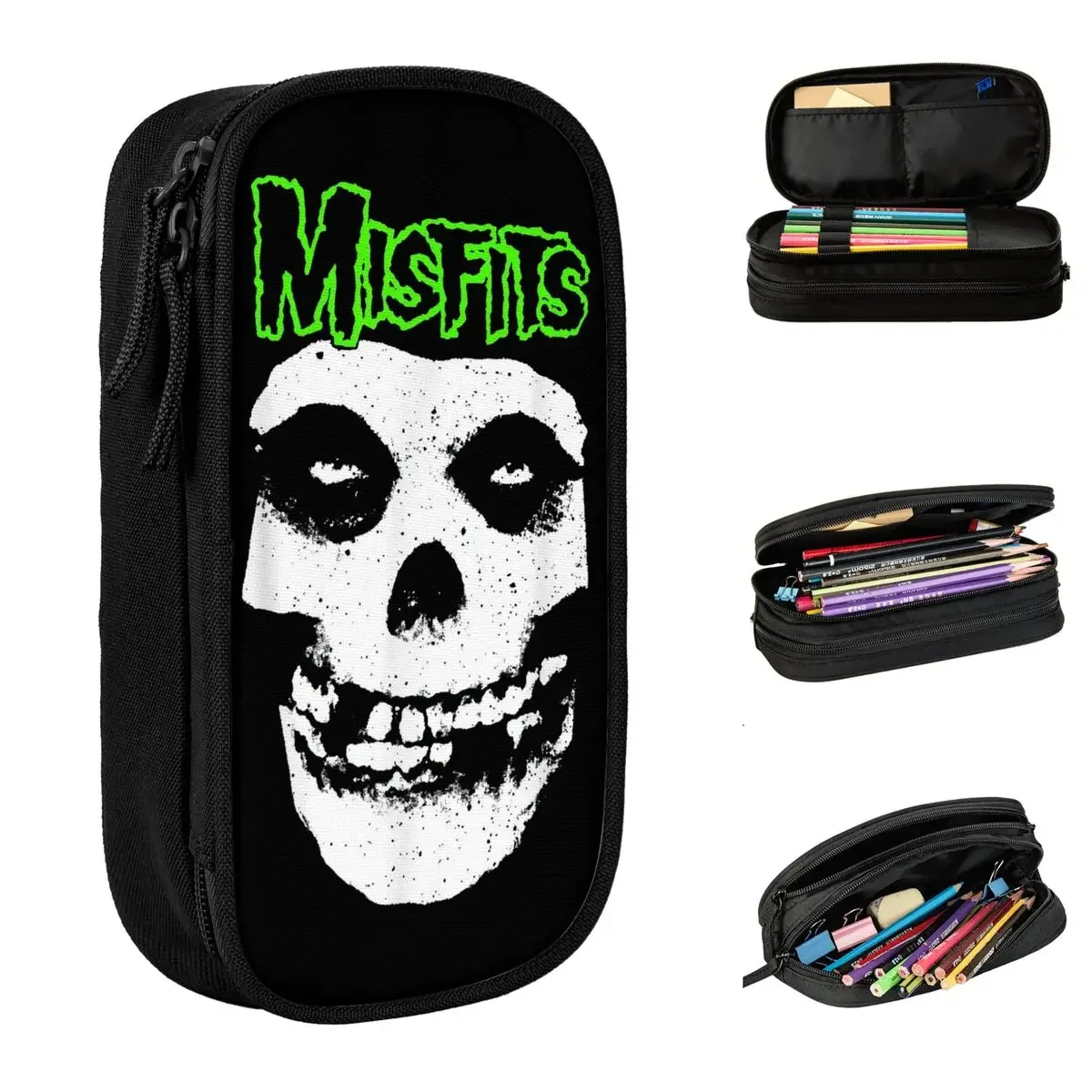 Lovely Misfits Green Skull Pencil Cases Heavy Pencilcases Pen Box Kids Big Capacity Bags School Supplies Zipper Stationery