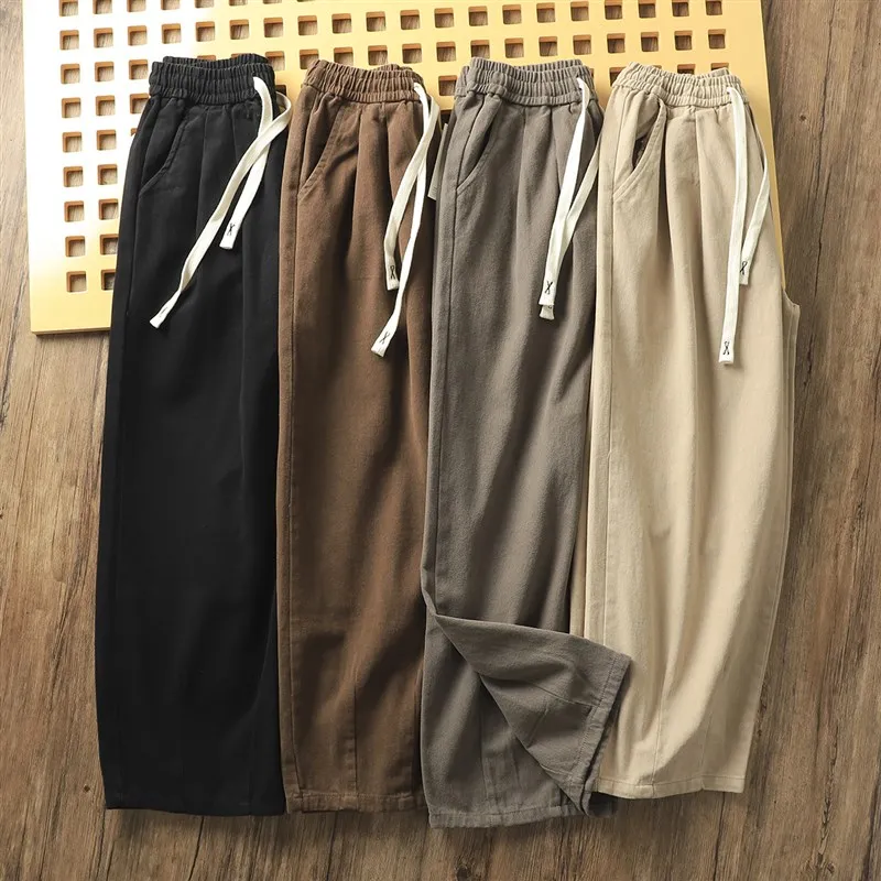 

Heavyweight Thi Autumn Winter Men's Casual Loose Wide Leg Pants Elastic Waist Cotton Straight Leg Long Trousers