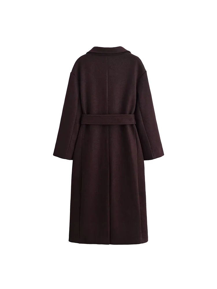 معطف نسائي جديد على الطراز الأوروبي عصري ومتعدد الاستخدامات بلون سادة وطية صدر السترة مزدوجة الصدر.