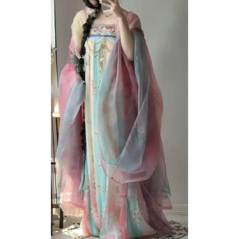 Hanfu women's all the way Shenghua Tang-made chest-length embroidered and smudged large-sleeved shirt daily fresh suit