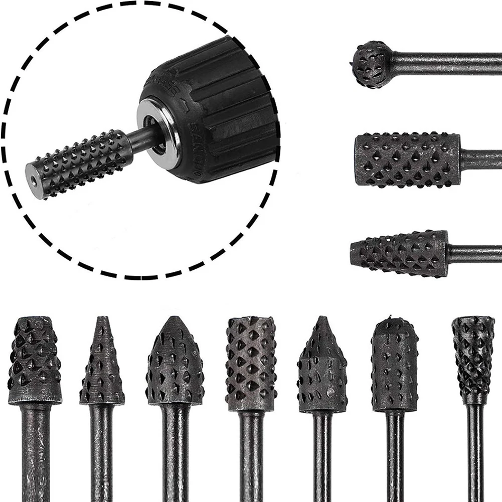 

10pcs/set Rotary Rasp File Drill Bits Rasp Set 1/8" Shank Rotary Craft Files Rasp Burrs Wood Bits Grinding Woodworking Tools