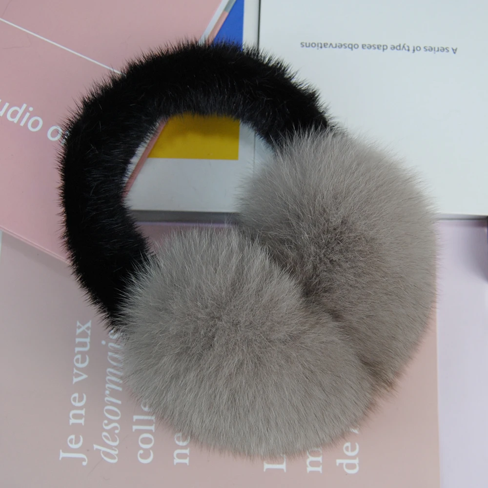 2025 Russo Soffice Con Vera Pelliccia di Visone Earlap New Lady Naturale Vera Pelliccia di Volpe Paraorecchie Donne di Inverno Caldo Peluche Grande Pelliccia di Volpe EarMuff