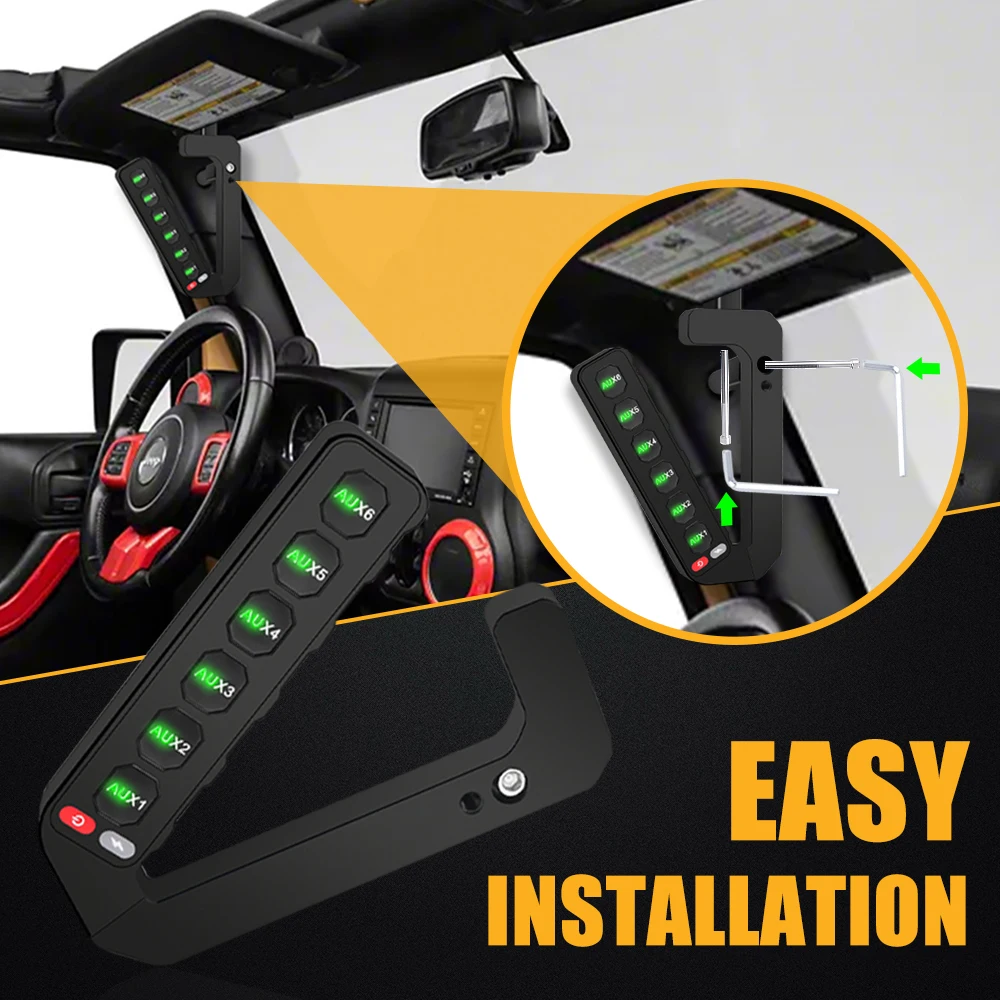 for Jeep Wrangler JK 2007-2018 Switches Panel Grab Handle Mount Controller 6 Gang Switch Button Wireless