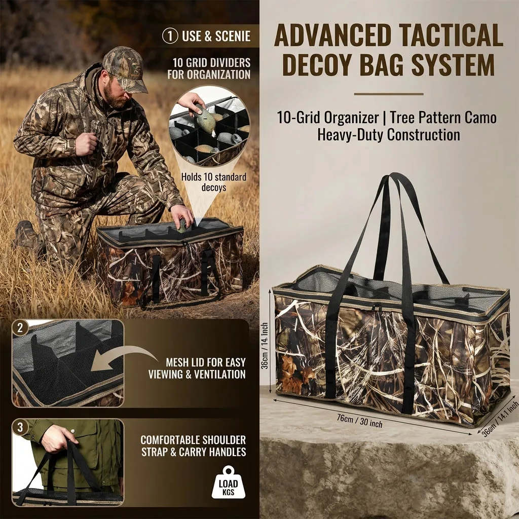 Camouflage Duck Decoy Bag Large Capacity Hunting Tote Durable Waterfowl Storage Carrier for Outdoor Duck Goose Hunting Gear