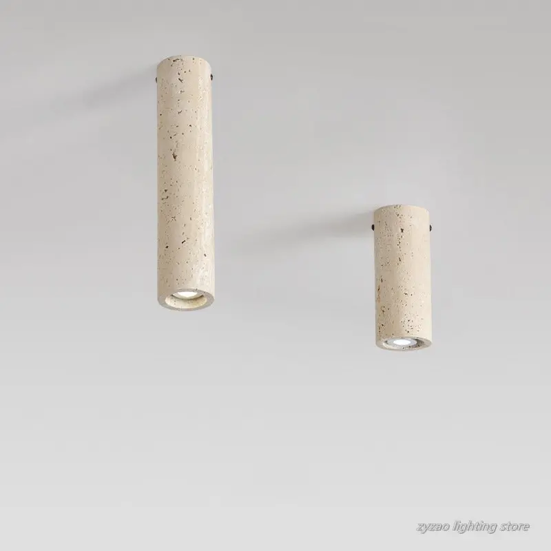 Japanese Wabi Sabi Style Yellow Cave Stone Cylindrical Ceiling Light Modern Simple Entrance Hallway Light Homestay Retro Lamp