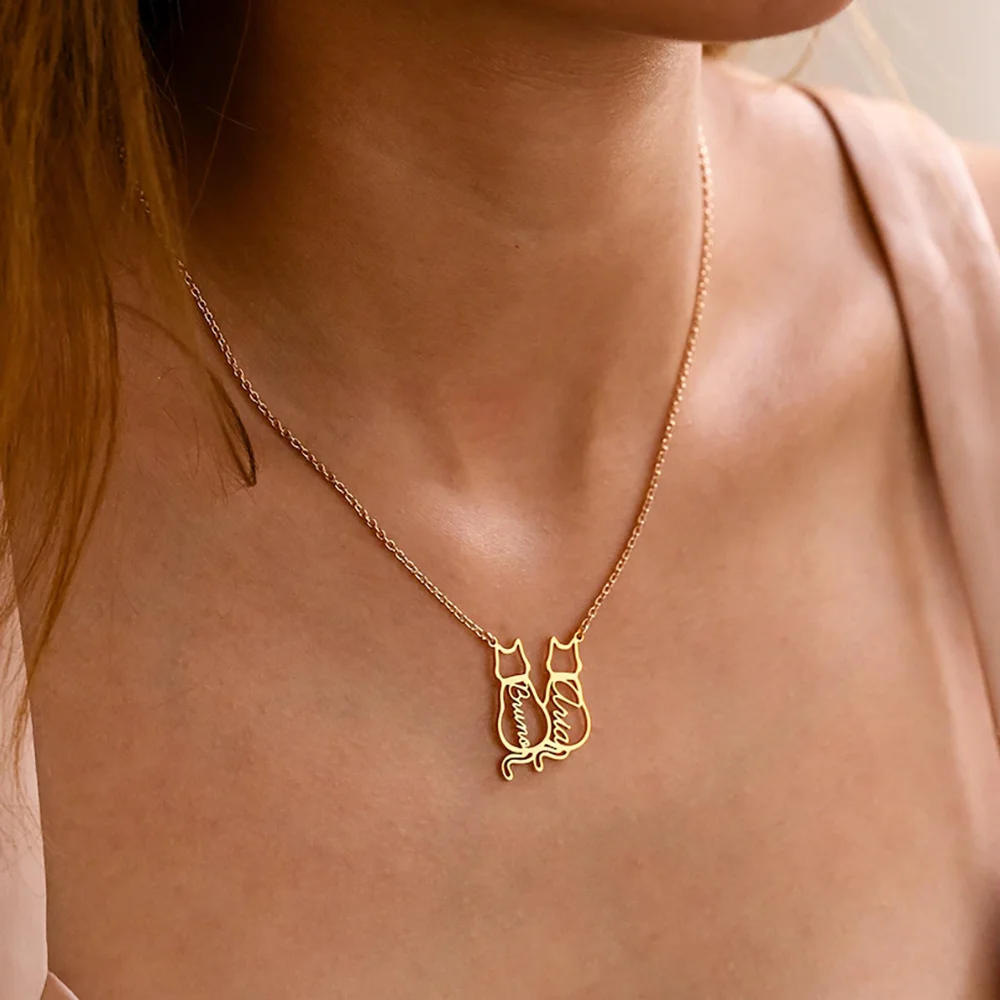 

Custom Cat Name Stainless Steel Necklace Personalized Pet Name Pendant Dainty Thin Chain Jewelry Gift For Cat Lovers Women