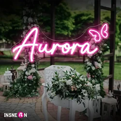 Custom Neon Sign with Butterfly, Personalized Name, LED Light for Birthday Party, Bar, Wedding Room, Wall Decoration