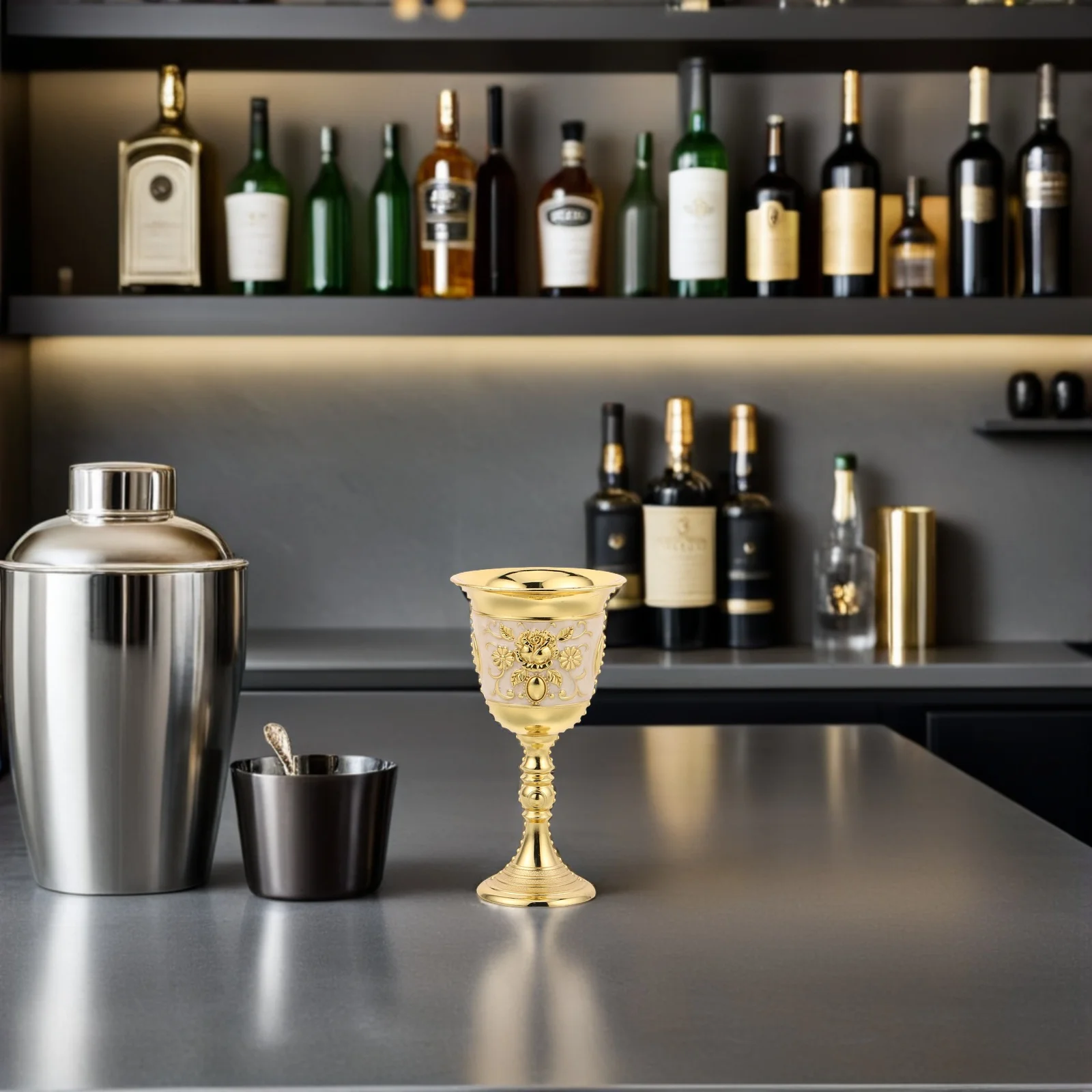 كأس منقوش على الطراز الملكي كأس معدني عتيق مع عزر وردي لمياه النبيذ والحلوى والاحتفال بالقرون الوسطى والشرب المزخرف #3