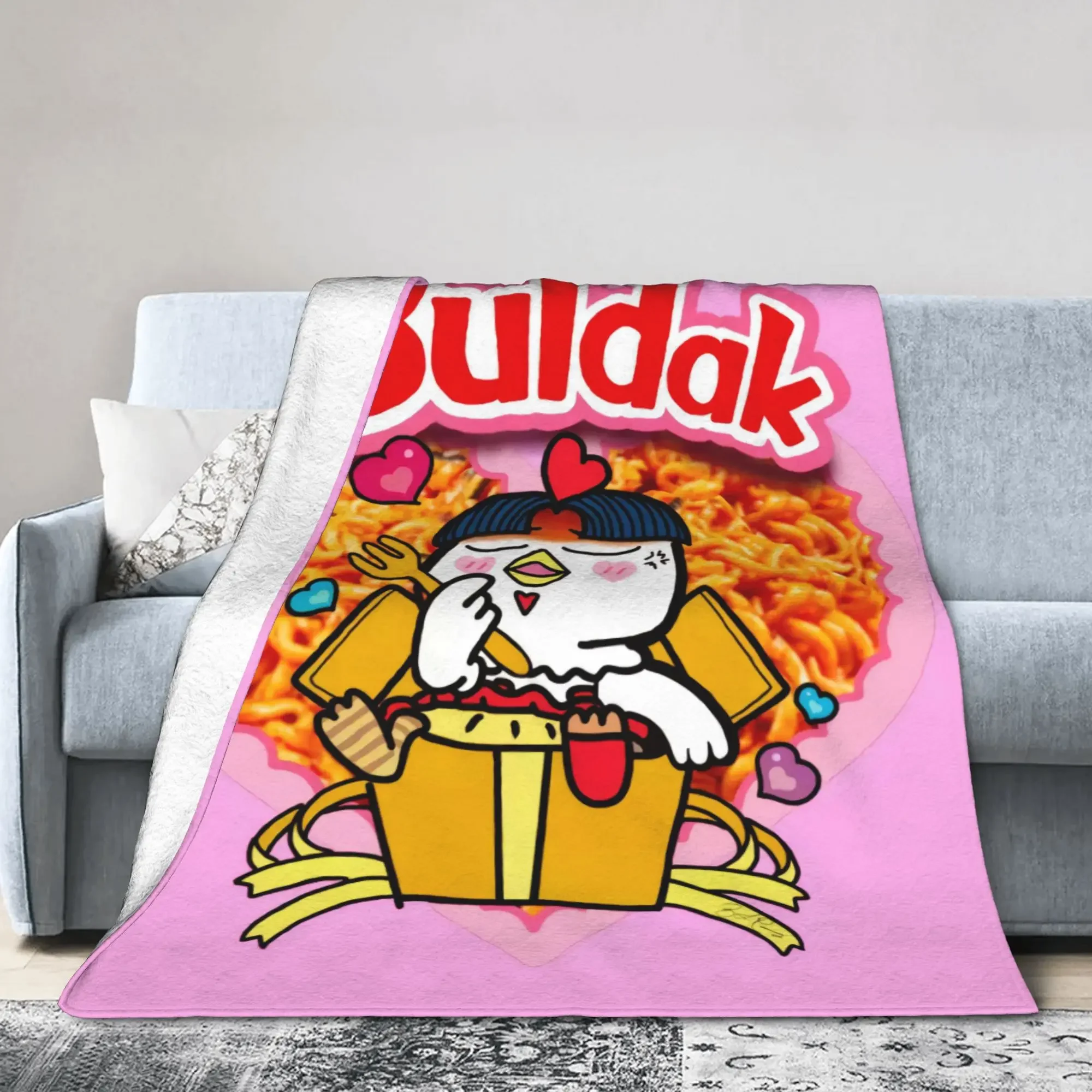 Buldak Ramen Hühnchen Flanell-Decke Winterwarme Wurfdecke für Kinder Sofa-Bettüberwurf Wohnzimmer Neuartige Tagesdecke