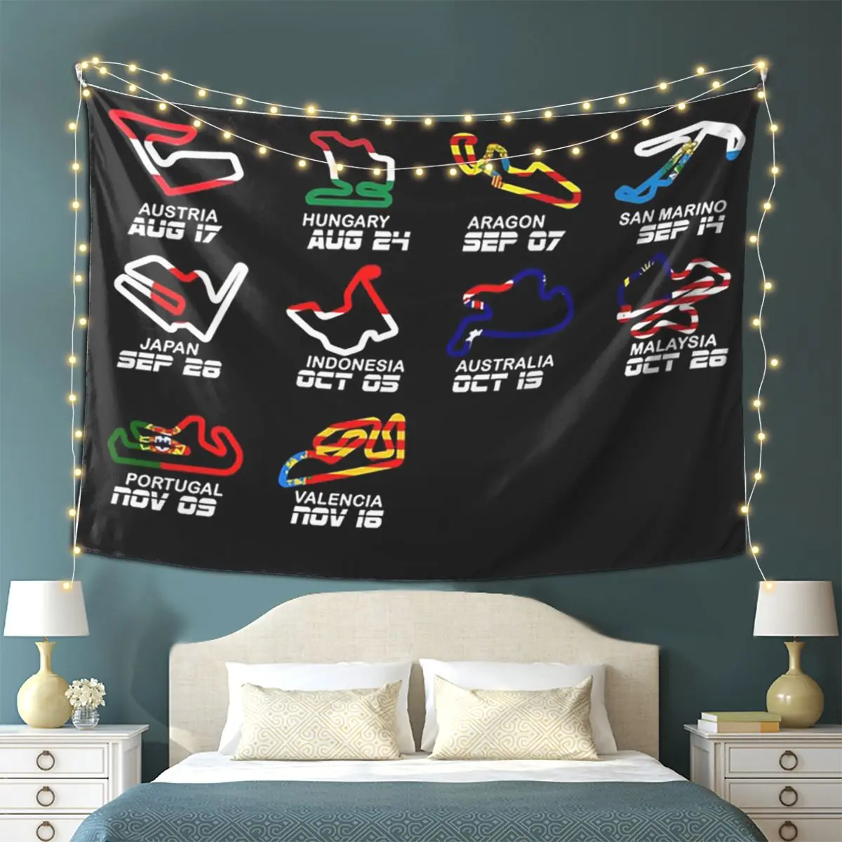 Calendar Season 2025 MotoGp Circuits Tapestry Wall Hanging Aesthetic Home Decor Tapestries for Living Room Bedroom
