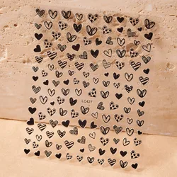 1 Sheet Black Love Heart Nail Art Stickers Spring Summer Leaves Flower Nail Decals Elegant Floral Design Manicure Sliders
