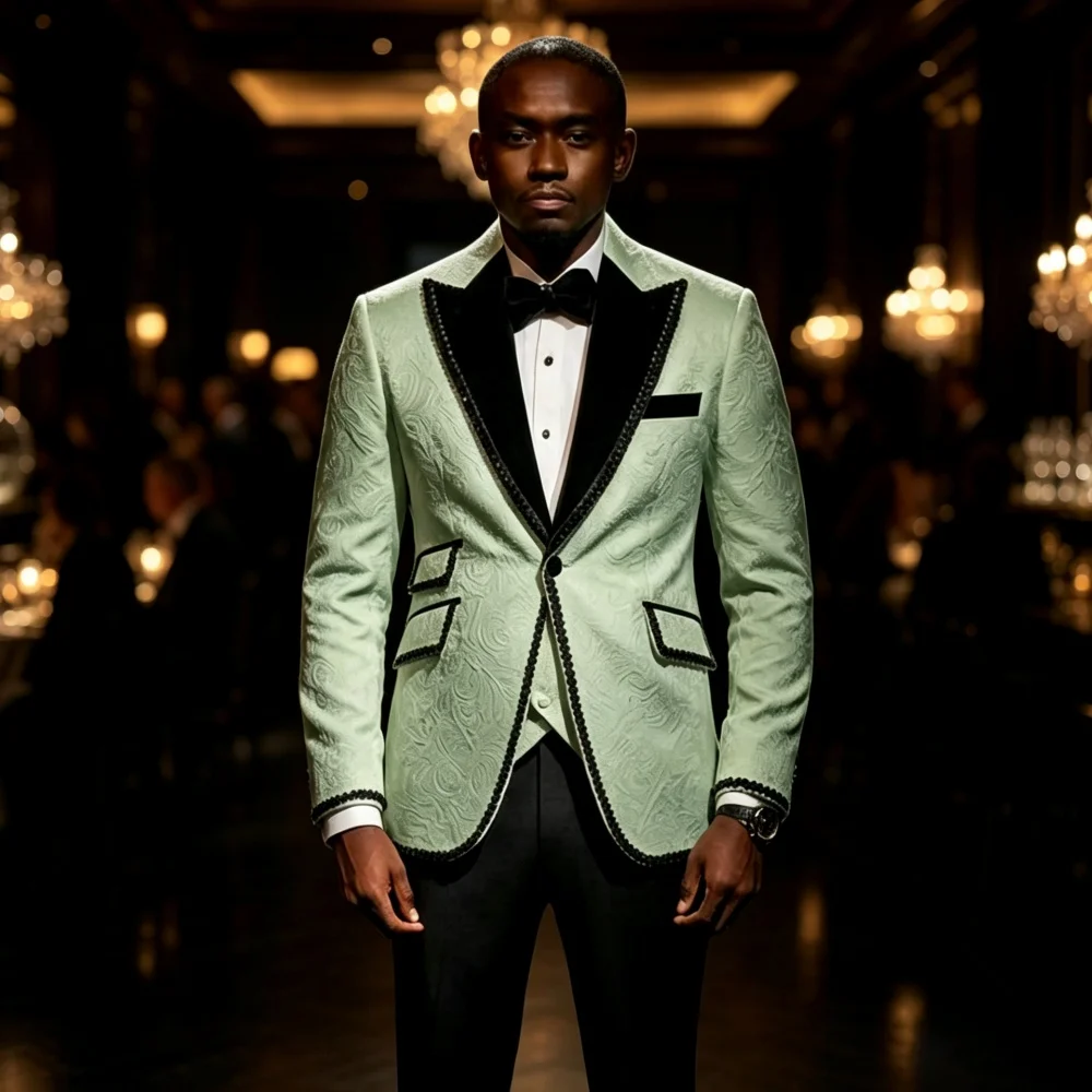 Luxury Floral Slim Fit Men Suit Set Separates 2 Pieces Beaded Lapel Custom Tuxedo For Wedding Groom Party ensembles de blazers