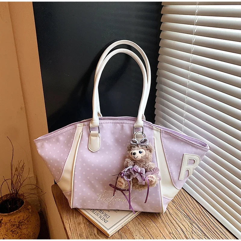 Wing Style Polka Dot Hobo Tote Bag mit Taschenanhänger, koreanische Umhängetasche mit großem Fassungsvermögen für Damen, süße Handtasche für den Arbeitsweg – Detail 18