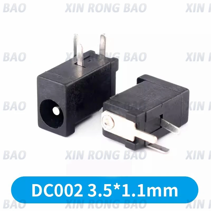 10PCS Hot Sales High Quality DC-002 Black DC Power Jack Socket Connector DC002 0.3A 50V 3.5*1.1mm/3.5*1.35mm  Socket