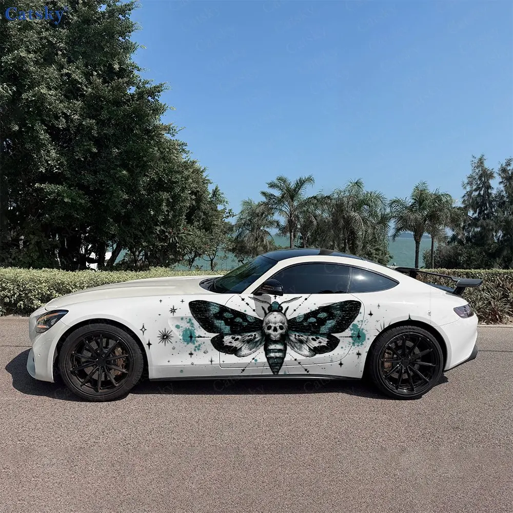 2pcs Stardust Skeleton Moth, Durable, Fade-resistant, Enhance Vehicle Aesthetics With Bold Artistic Design Car Vinyl Wraps