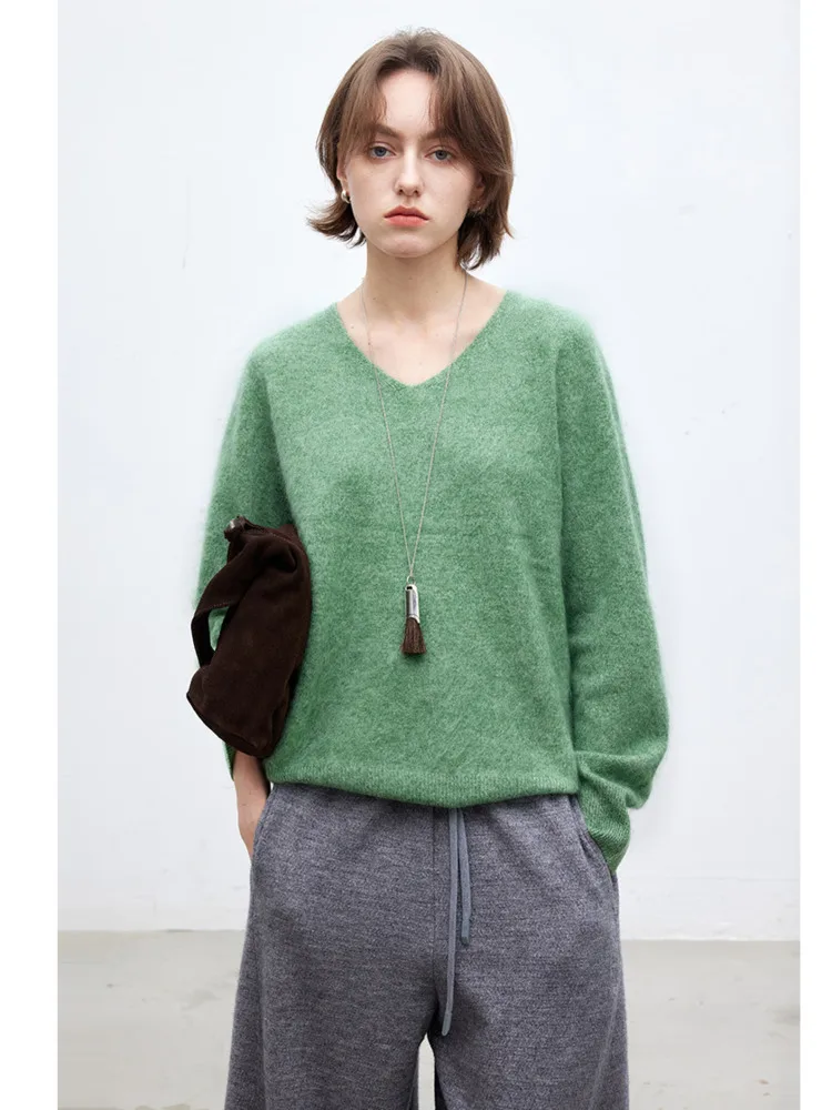Maglione in cashmere di lana autunno inverno, girocollo/collo a V senza cuciture morbido 96% lana, pullover al4% cashmere, maglieria da donna