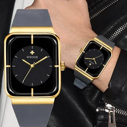 WWOOR Original Silicone Strap Watches for Mens Creative Fashion Square Dial Clock Male Casual Fashion Wristwatches Reloj Hombre