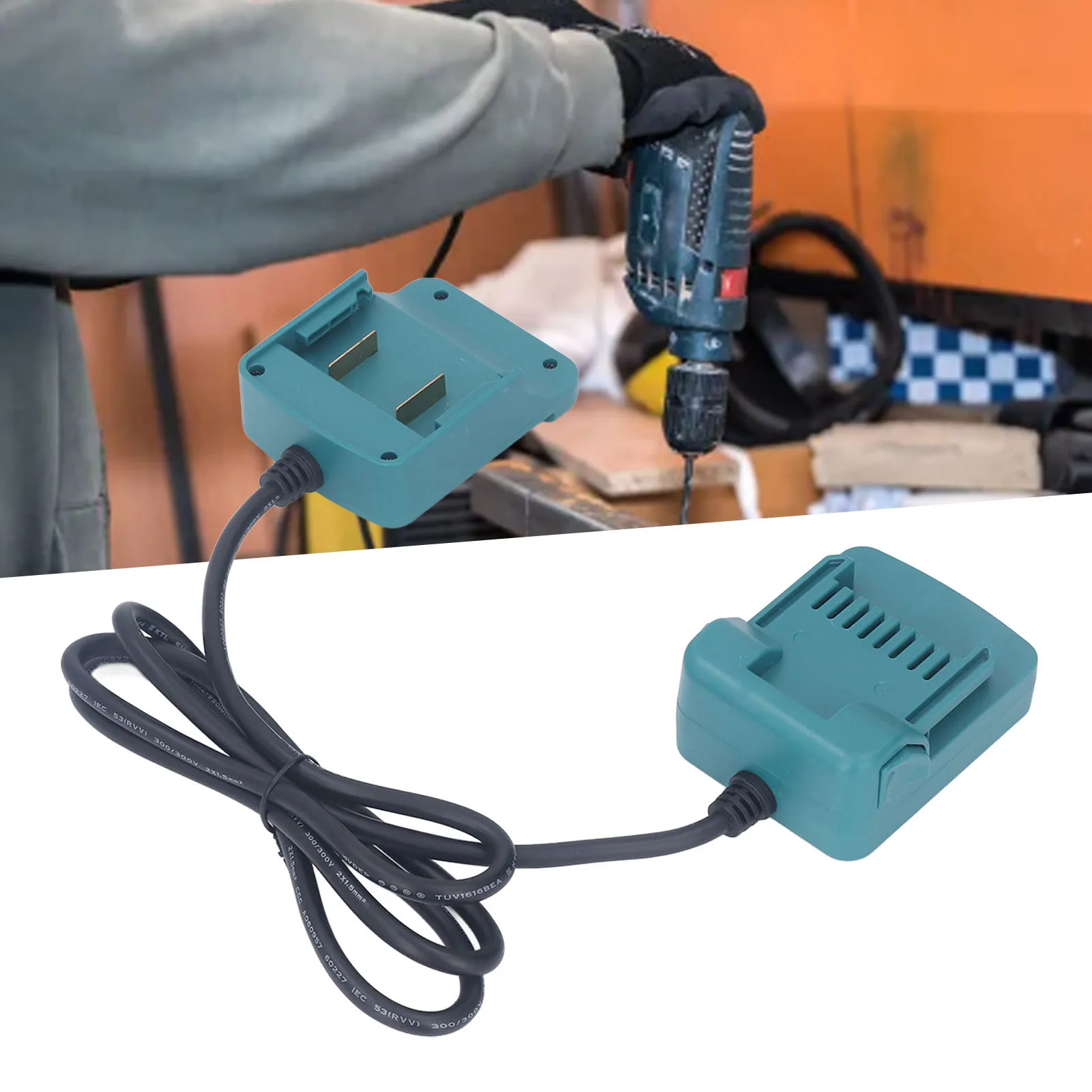 

Удлинитель аккумуляторного адаптера 2x1.5MM² с зажимом для ремня, ABS-кабель-удлинитель для аккумулятора, простое подключение, удобный, 1.6м, 18В, для электроинструмента