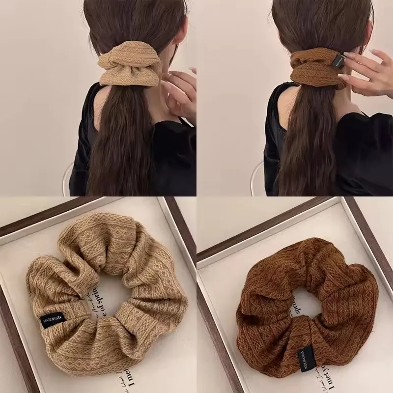 

Vintage Knitted Pattern Brown Large Intestine Scrunchie For Women Sweet Hair Band Hair Tie Rubber Band Hair Accessories