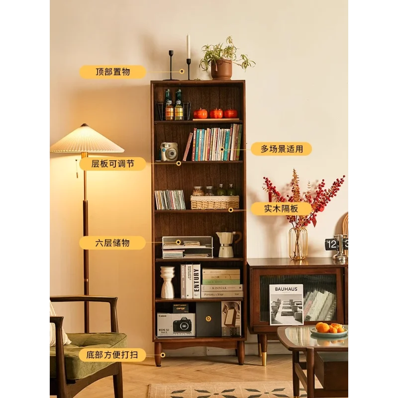 Household solid wood bookcase simple retro vertical cabinet narrow cabinet against the wall storage locker Nordic display cabine