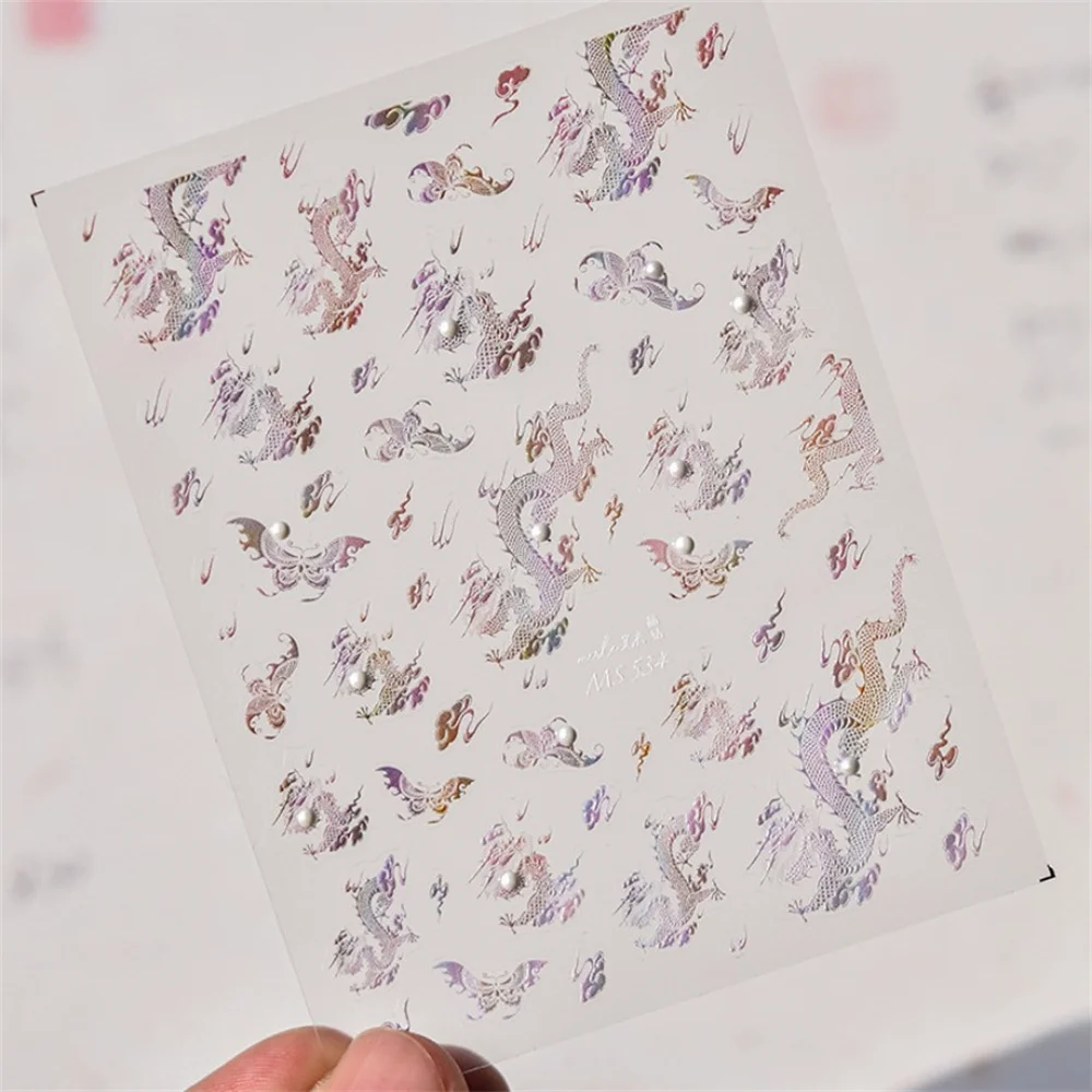 1pcs 5D 절묘한 다채로운 새 네일 아트 스티커 구호 나비 꽃 드래곤 네일 장식 데칼 DIY 매니큐어 액세서리