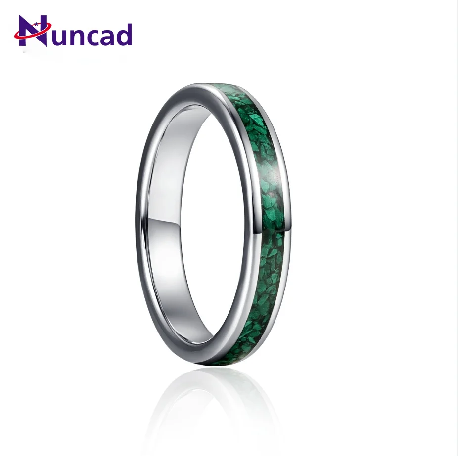 NUNCAD 4mm Steel Color Inlaid Green Malachite Tungsten Carbide Ring Men\'s Fashion Wedding Jewelry Best Gift Good Quality