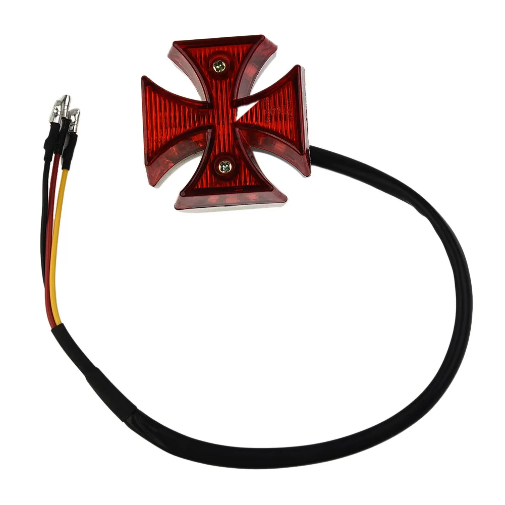 Motorcycle License Plate LED Light Choppers Dirt Bike Maltese Cross LED Rear Number License Plate Tail Lamp Red Decoration Bulb