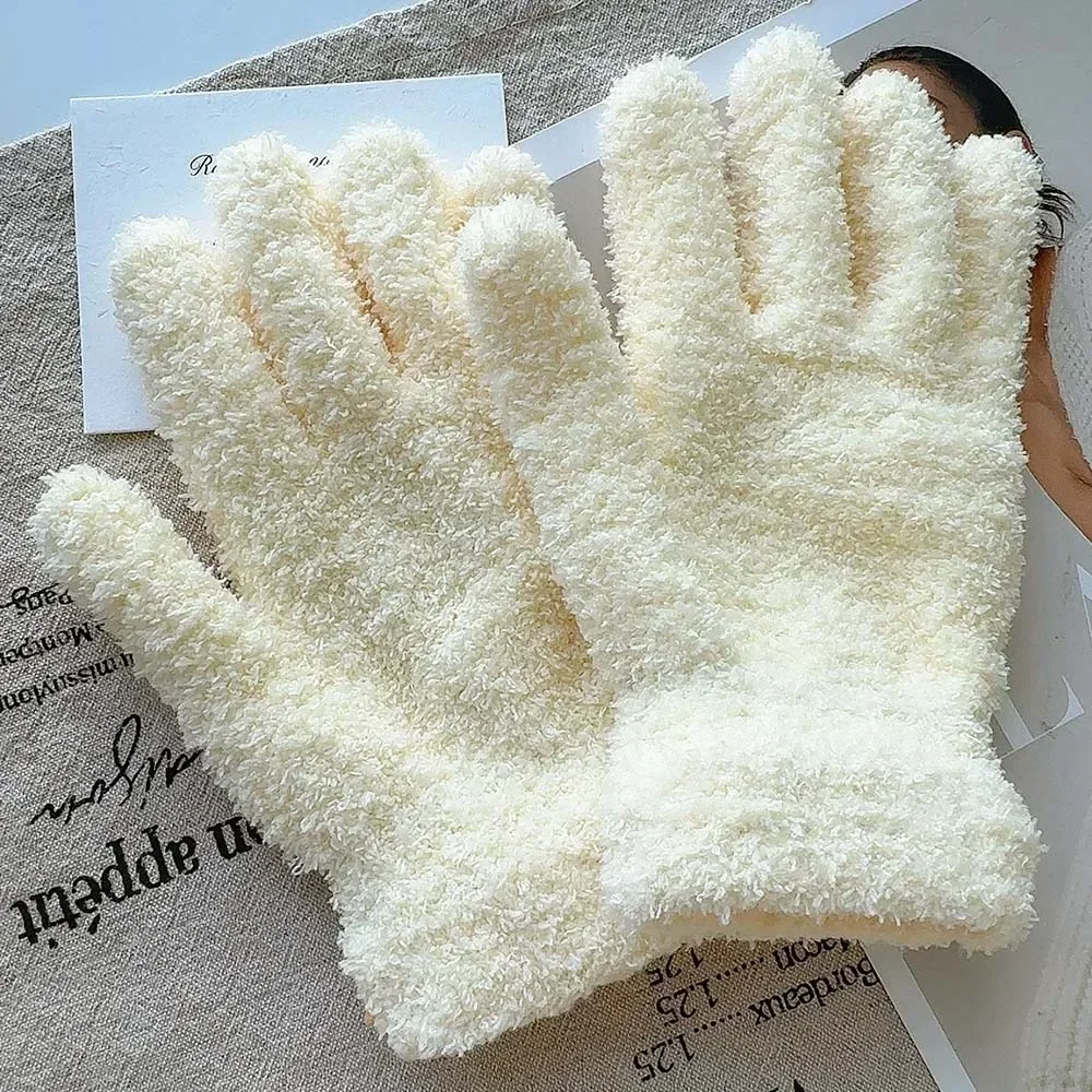 Soft Plush Gloves Winter Warm Coral Fleece Gloves Women Girls Fashion Full Finger Mittens Hand Warmer Cold-proof Thicken Gloves