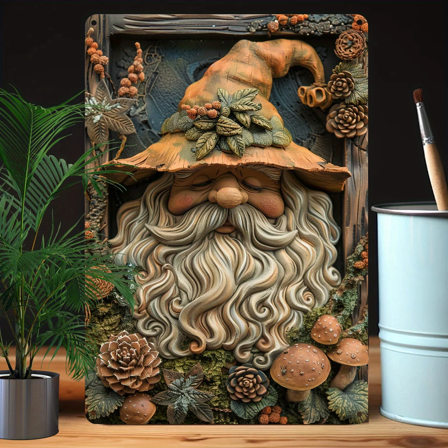 Wall Art, Forest Wizard Design, Durable Bend-Resistant Metal Sign for Home Office Decor - Enchanted Woodland Gnome Decoration