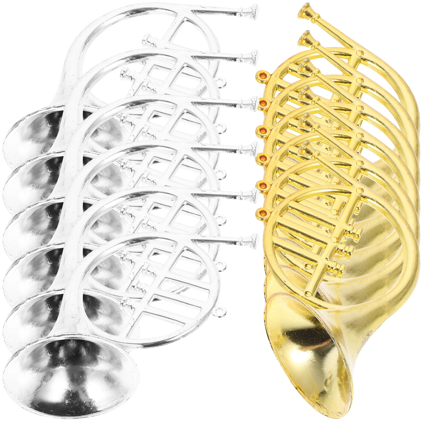 

12pcs Mini French Horn Decor Simulated Plastic Instruments for Christmas Tree Hanging Ornaments Holiday Wreath Supplies