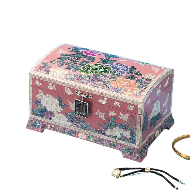Dian, jewelry box, shell, retro, lacquerware, wood, gift, high-end, Chinese, wedding, dowry box, double storage box.
