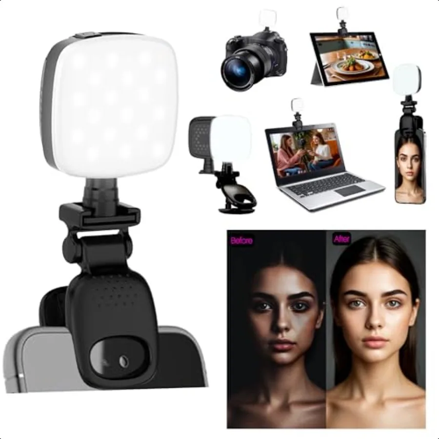

Mini Selfie Light with Clip for Phone Laptop Monitor Compact USB Rechargeable LED Lighting for Video Calls TikTok Makeup Vloggi