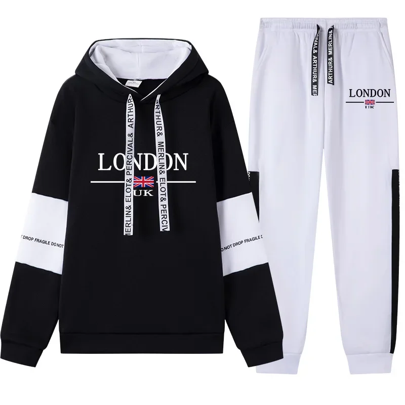 Молодежный повседневный мужской спортивный костюм, Лидер продаж, цельный свитшот с капюшоном и принтом, брюки, спортивная мужская одежда для бега на открытом воздухе, уличная одежда