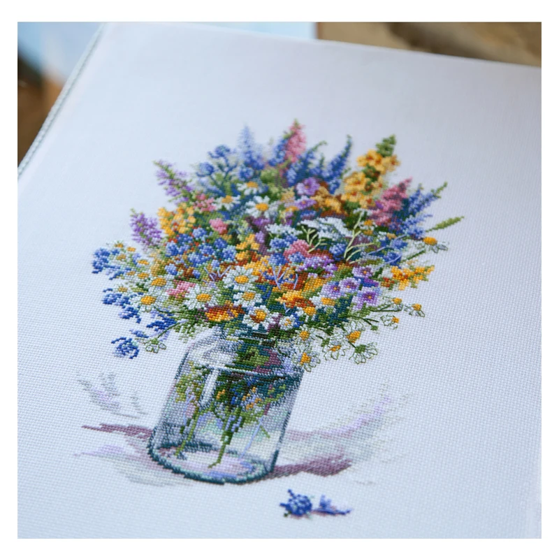 Beautiful Counted Cross Stitch Kit The Thistle Bouquet Flowers Merejka K-96 Diy Needlework Home Decoration Flowers cups