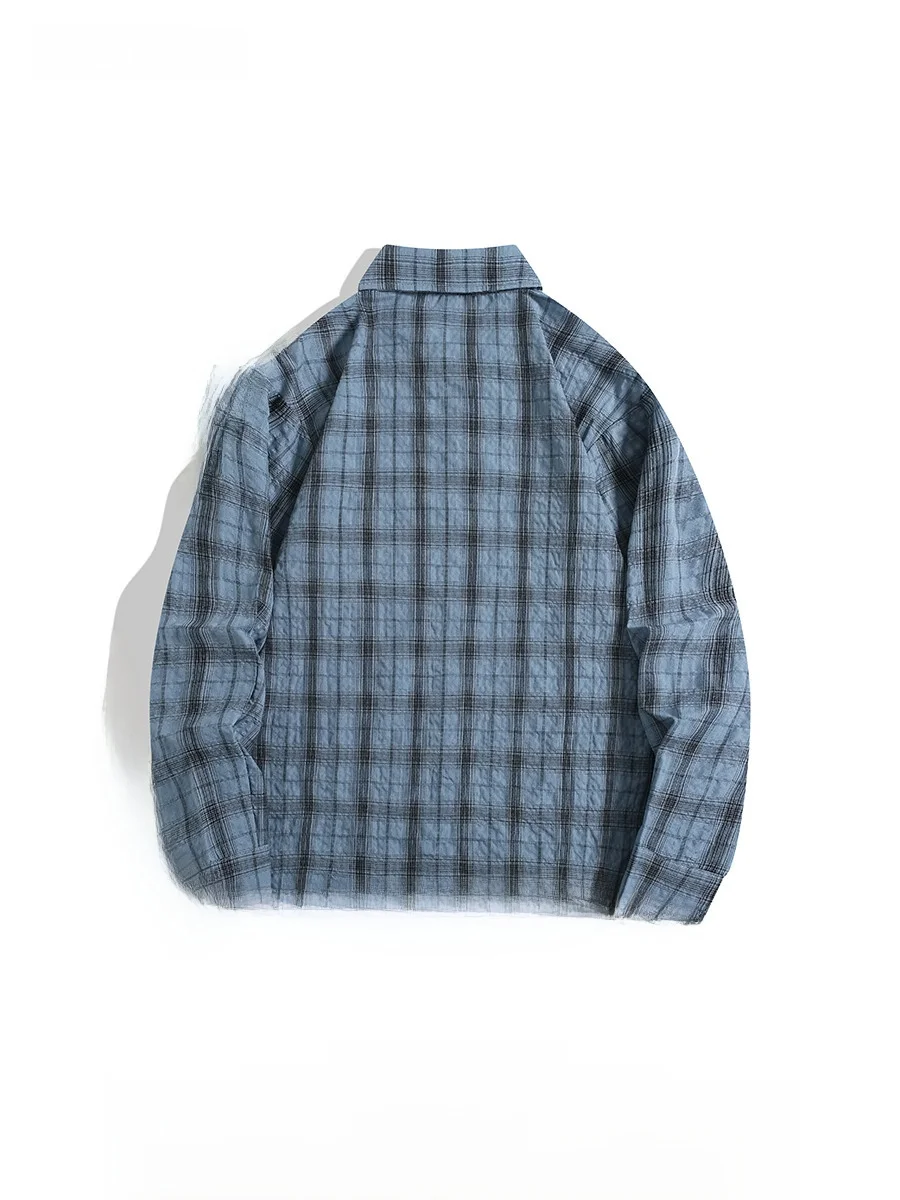 Boyue Retro Japanese Style Plaid Shirt Unisex High Street Lazy Style Korean Version Trendy Outerwear Long Sleeve Button up