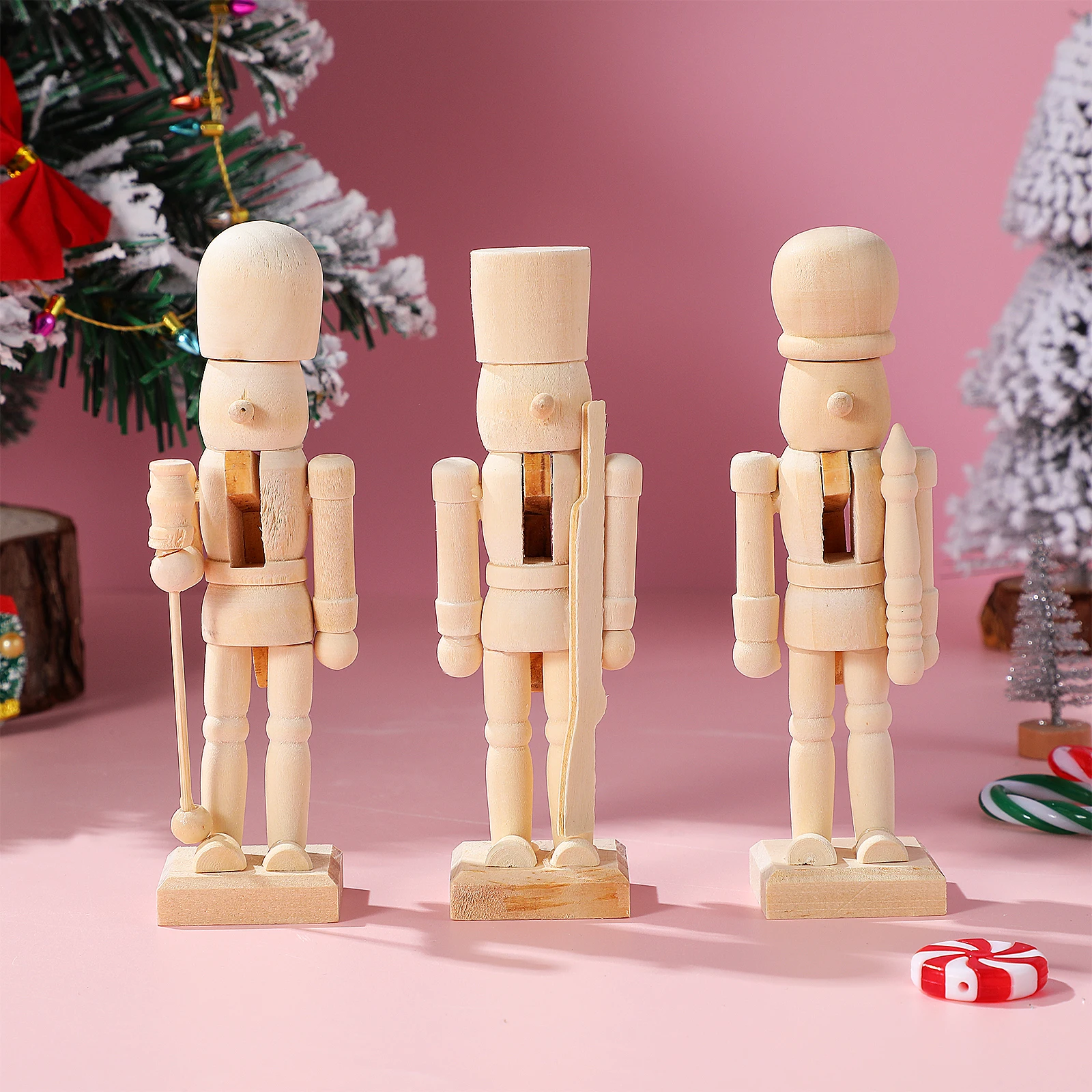 

3Pcs Wood Nutcracker Figurines Puppet Toy Diy Blank Unpainted Nutcracker For Arts Project Christmas Craft Supplies Table Decor