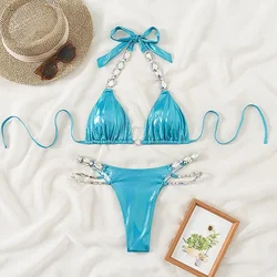 2025 Bikini con estampado de serpiente y diamantes brillantes, traje de baño para mujer, traje de baño femenino, conjunto de Bikini de dos piezas, traje de baño de corte alto, ropa de playa