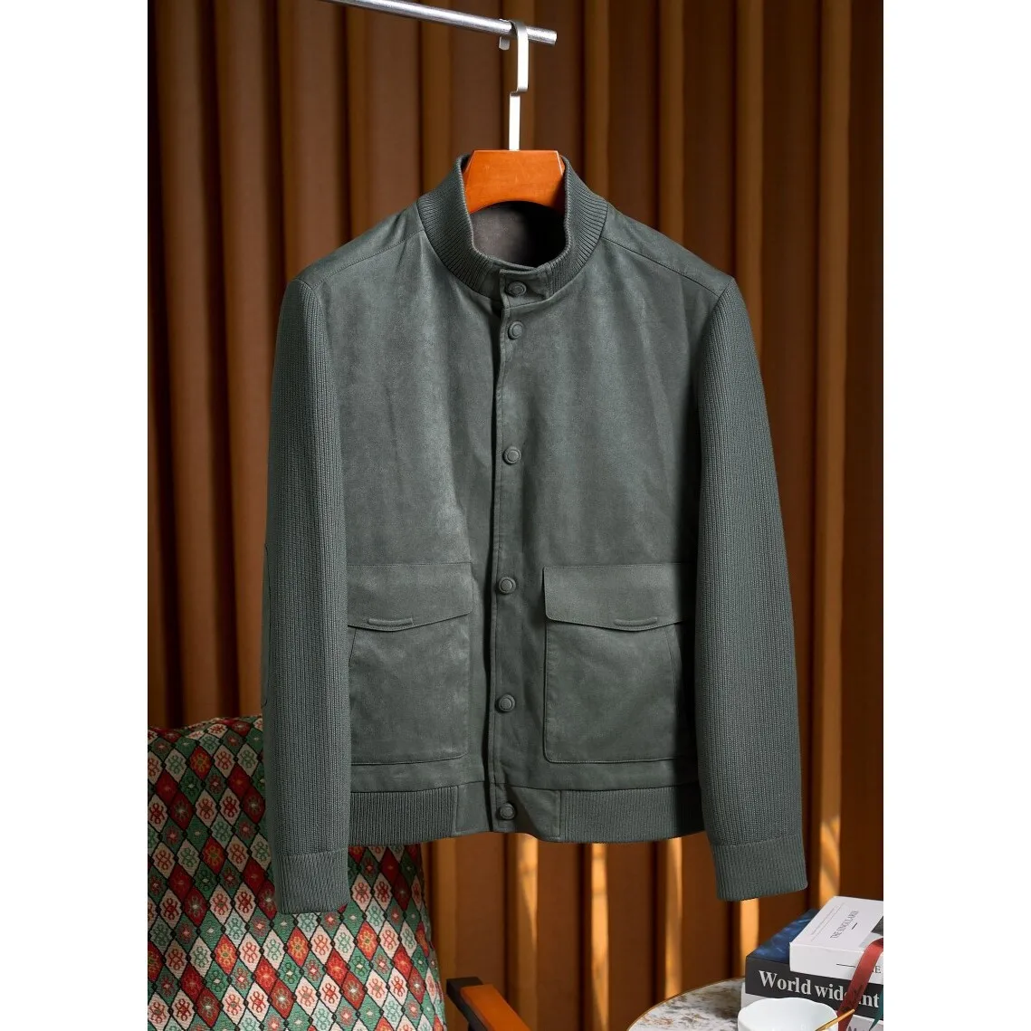 

Loro Мужская высококачественная шерстяная вязаная замшевая куртка с воротником-стойкой в стиле пэчворк, верхняя одежда, мягкое на ощупь, приятное для кожи зимнее пальто