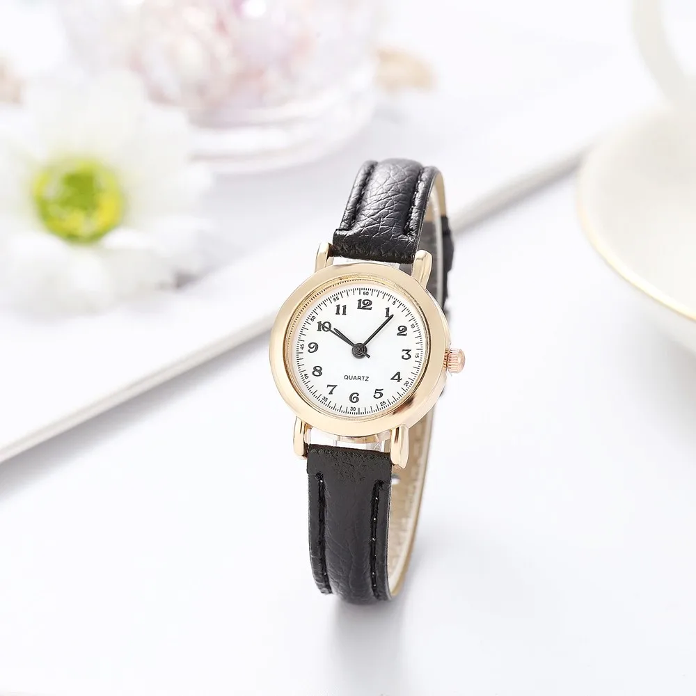 Reloj mujer นาฬิกาควอตซ์สำหรับผู้หญิง, นาฬิกาหน้าปัดกลมขนาดเล็กดีไซน์เรียบหรูนาฬิกาหนัง