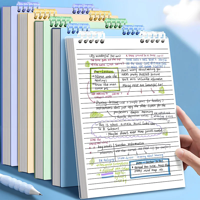 สมุดบันทึกสีน้ำเงิน แบบเข้าเล่มด้วยลวดโลหะ พร้อมกระดาษเขียนลื่น สำหรับจดบันทึกในโรงเรียน มหาวิทยาลัย และสำนักงาน เติมกระดาษได้ ทนทาน