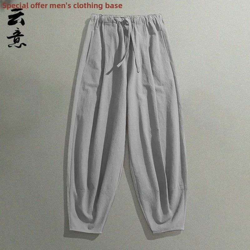 Plus Größe Männer Harajuku Breite Bein Baumwolle Leinen Sport Hosen Lose Fit Lange Hosen Farbe Casual Männer der Herbst Winter Hosen