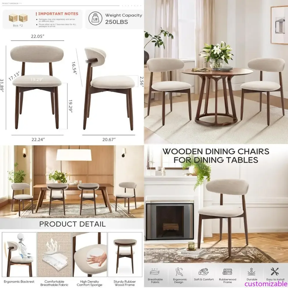 

Комплект из 4 современных обеденных стульев с тканевой обивкой, в стиле фермерского дома, с подставками для ног, для кухни и столовой