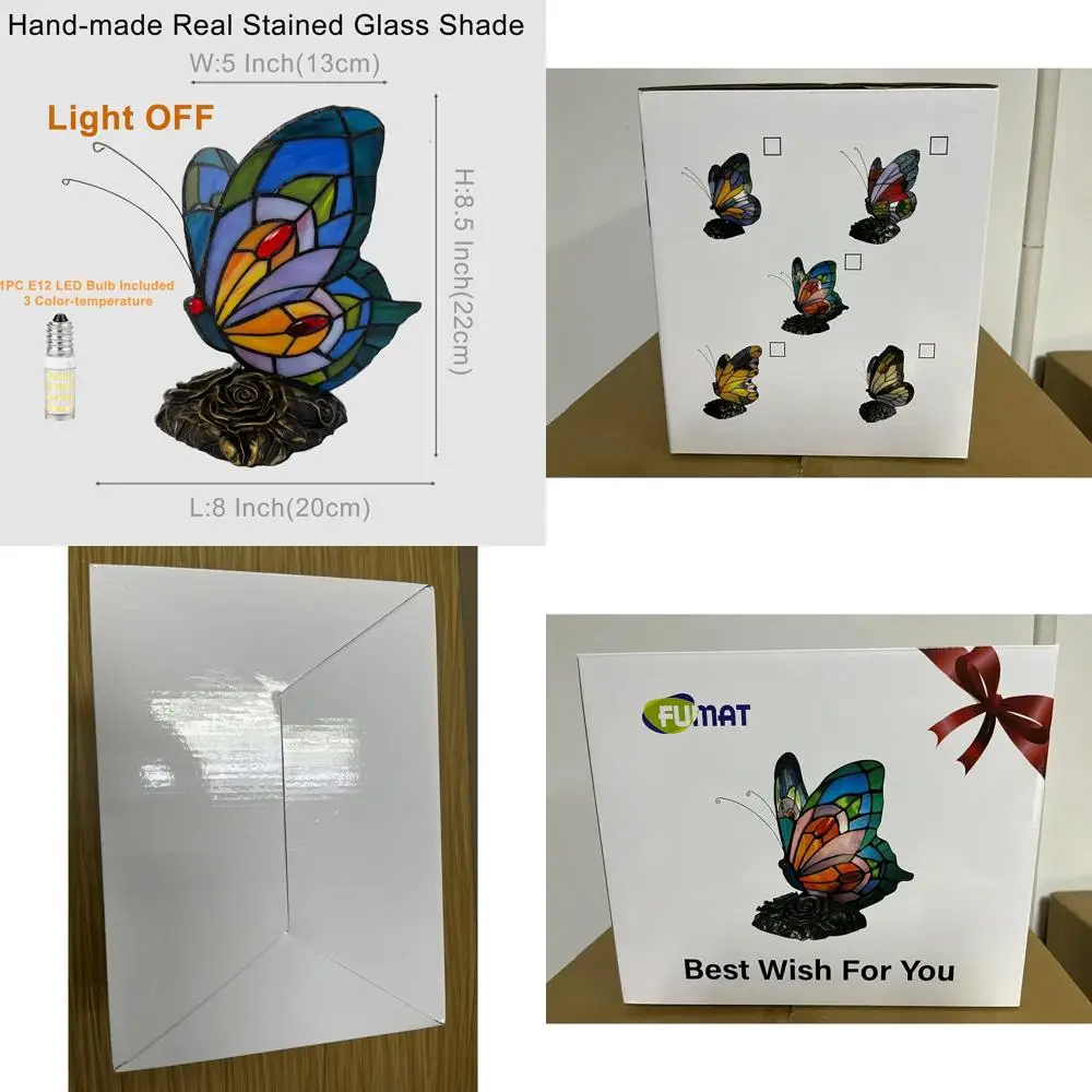

LED Tiffany Blue Butterfly Stained Glass Table Lamp with ON/OFF Switch - Ideal for Home, Office, and Mother's Day Gifts