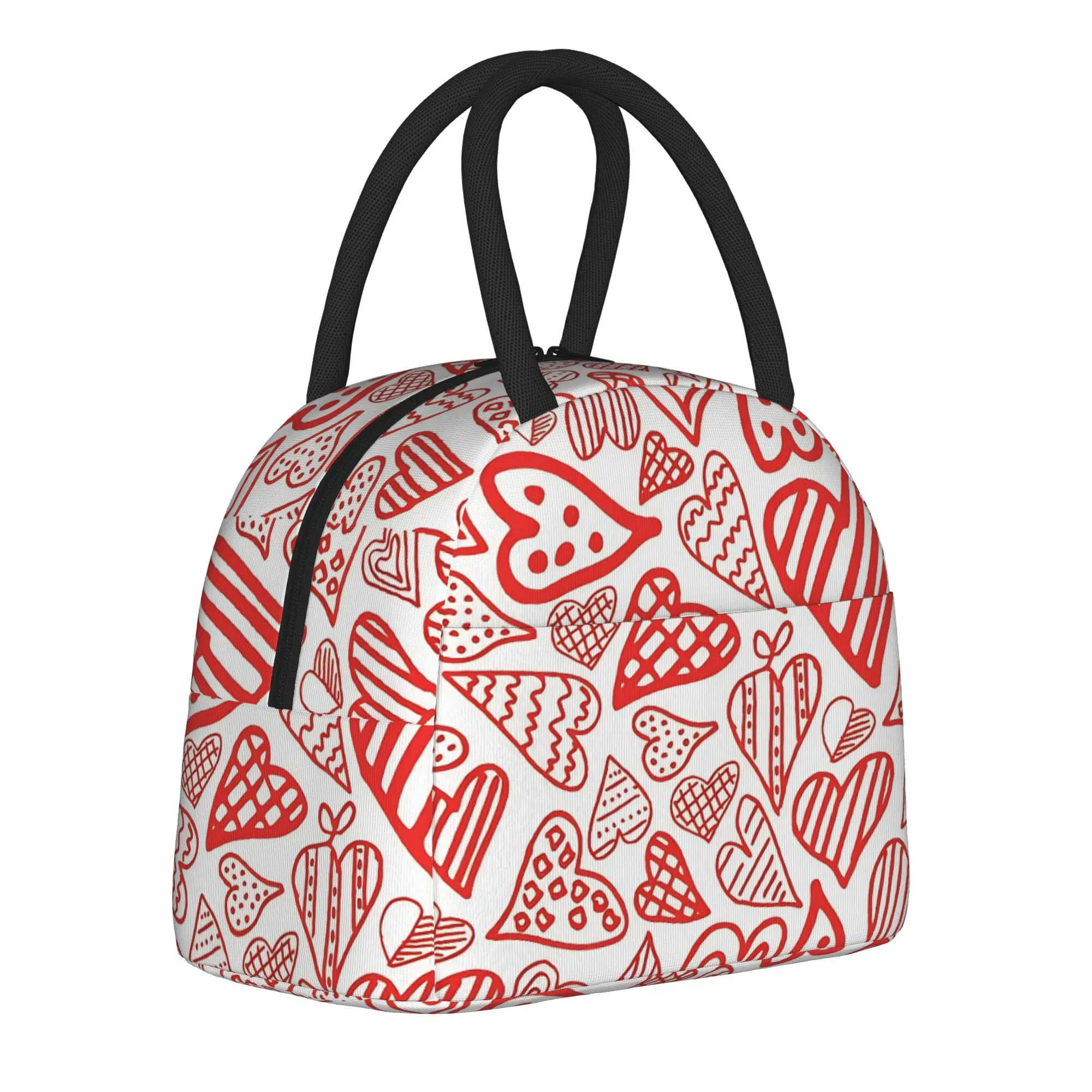

Valentines Hearts Pattern Insulated Lunch Bag Portable Reusable Thermal Bag Tote Lunch Box Beach Travel Men Women