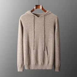 100% Merino wool two-piece men's thick tracksuit Long sleeve sweater Autumn/Winter hooded knit hoodie for men