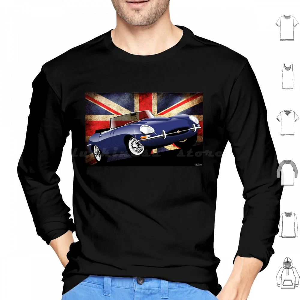 E-Type Series 1 Roadster-Blue Hoodie cotton Long Sleeve E Type Roadster Convertible Series 1 Blue Jag Union Jack Flag